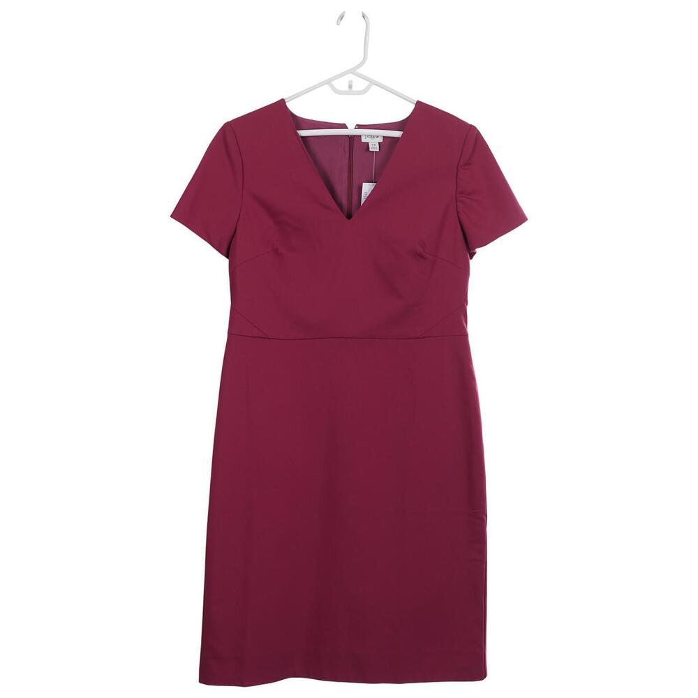 NWT J.CREW Dress 12 Berry Pink Cotton Blend V-Neck Short Sleeve Lined H5060